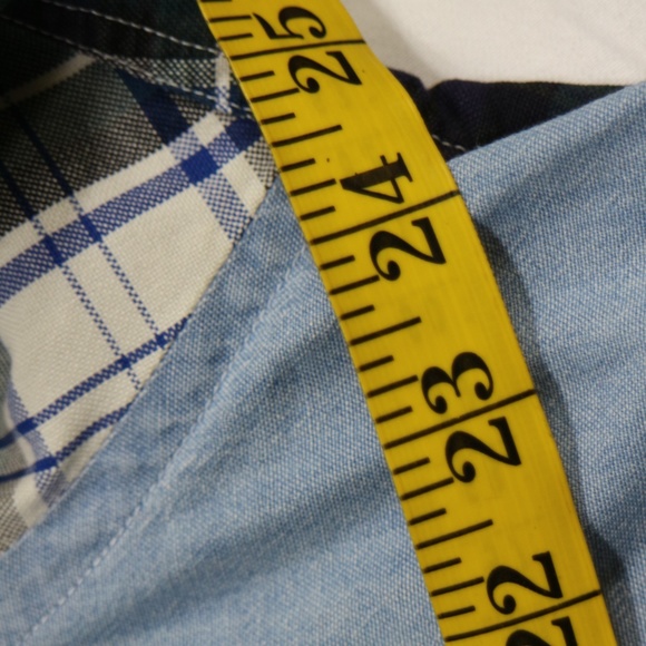 VTG 90s TOMMY HILFIGER Denim Shirt w/ Plaid - Picture 7 of 8